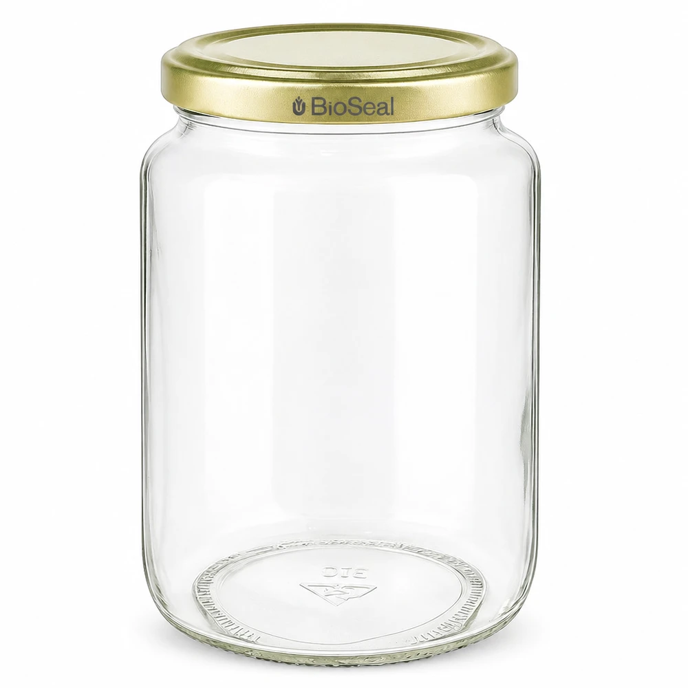 Honingpot 1000 g met gouden BioSeal UNiTWIST-deksel 1000g honingpot leeg met gouden BioSeal deksel voor honingjam en inmaak in helder glas