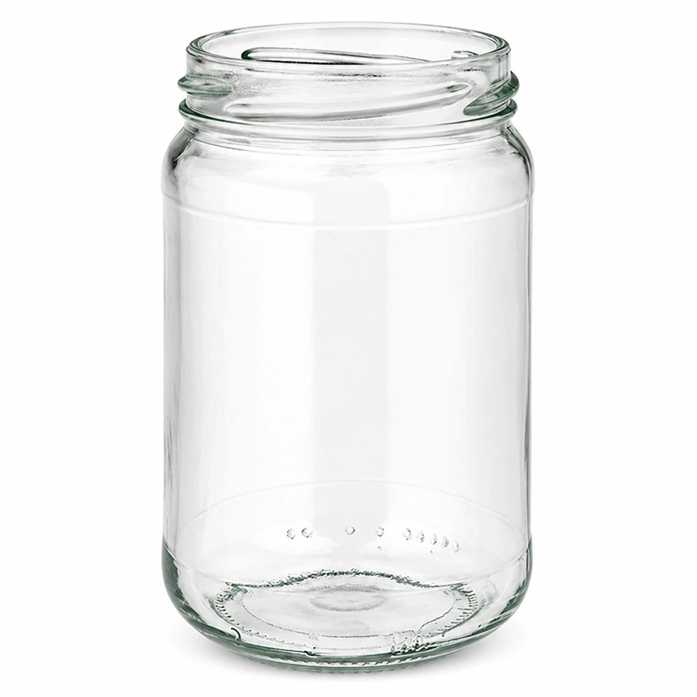 Lege ronde pot UNiTWIST Runda305 met 305 ml inhoud en TO63 dop van transparant glas voor conserven