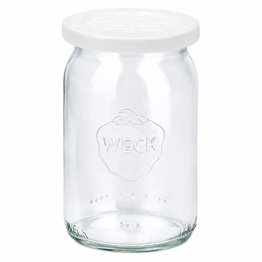 145ml cilinderglas met vershouddeksel WECK RR40 WECK cilindrische pot 145ml met wit vershouddeksel RR40 inmaakpot leeg transparant