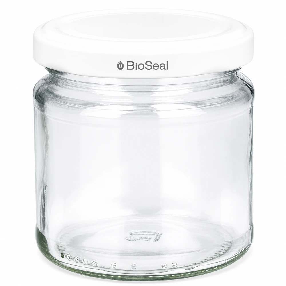 212ml rond glas met BioSeal deksel wit UNiTWIST UNiTWIST Runda212 glazen pot met wit TO66 BioSeal schroefdeksel voor voedselopslag