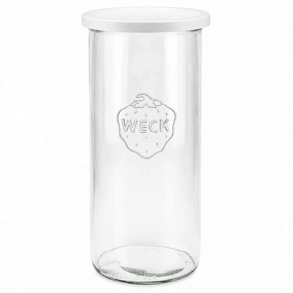 WECK voorraadpot 1500ml met wit vershouddeksel RR100 van helder glas met WECK logo voor opslag