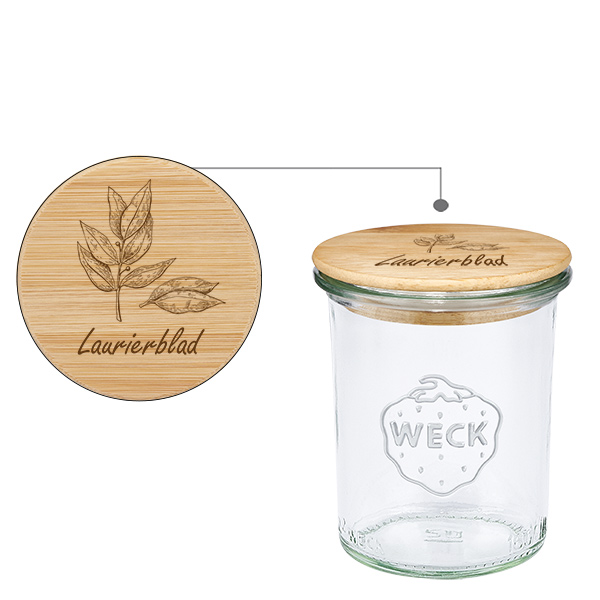 Houten dekselset "Laurier" met WECK bekers 160ml Houten dekselset "Laurier" met WECK bekers 160ml