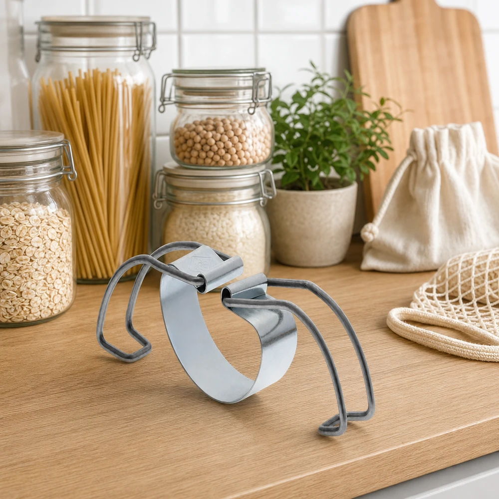 Inlegbeugel RR100 RR100 inmaakrek tussen duurzame voorraadpotten met pasta en peulvruchten in een zero-waste keuken