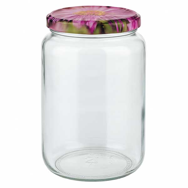 795ml rond glas met BasicSeal deksel Bloemen decor UNiTWIST