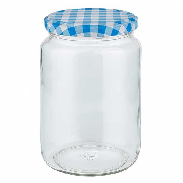 795ml rond glas met BasicSeal deksel blauw/wit UNiTWIST