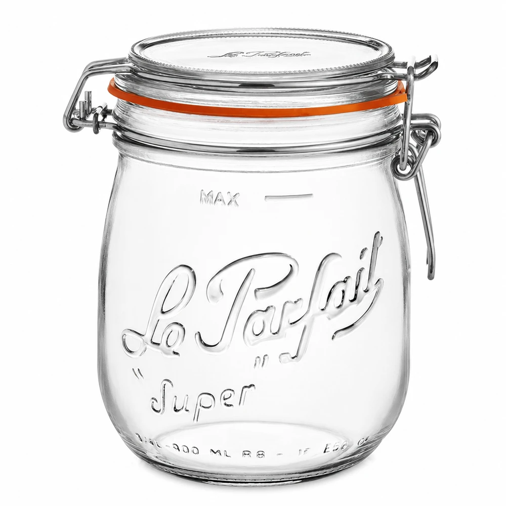 Le Parfait® pot 750 ml Ø85 mm voorraad 750ml Le Parfait Super voorraadpot met draaidop en rubberen afdichting van helder glas voor de keuken