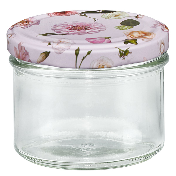 Glazen pot van 225 ml + BasicSeal-deksel met roze hart UN...