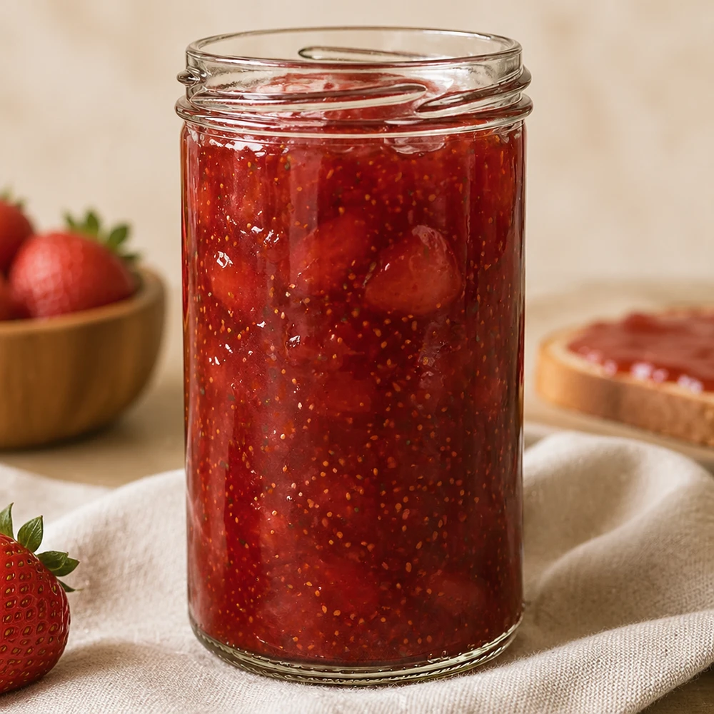 277ml beker zonder deksel (TO66) UNiTWIST UNiTWIST Sturz277 pot 277ml TO66 gevuld met aardbeienjam, inmaakpot voor jam en smeersels