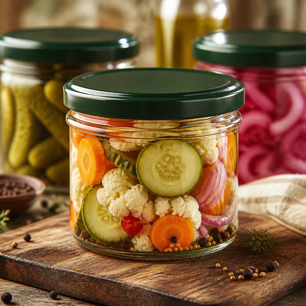 230ml cilindrische pot met BasicSeal deksel groen UNiTWIST Eingelegtes Gemüse im 230ml Zylinderglas mit grünem BasicSeal Deckel - ideal zum Einmachen und Fermentieren