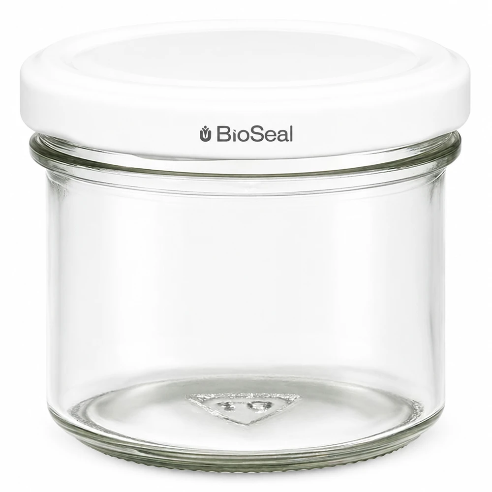 125ml bekers met BioSeal deksel wit UNiTWIST UNiTWIST beker 125ml met wit TO66 BioSeal deksel Inmaakpot jampot transparant