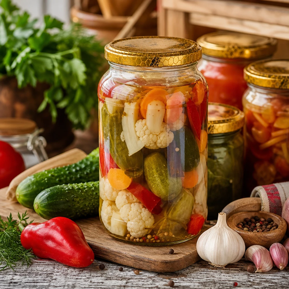 1062ml rond glas met BasicSeal deksel Honingraat UNiTWIST 1062ml Rundglas mit Bienenwabe-Deckel als Einmachglas für eingelegtes Gemüse Gurken Paprika Blumenkohl mixed pickles