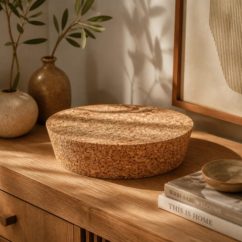 Kurk voor opening 75mm WECK RR80 (ø72/82, H=20mm) WECK RR80 kurkstopper natuurkurk op houten ladekast met boeken en keramieken vazen moderne woonkamer decoratie 75mm opening
