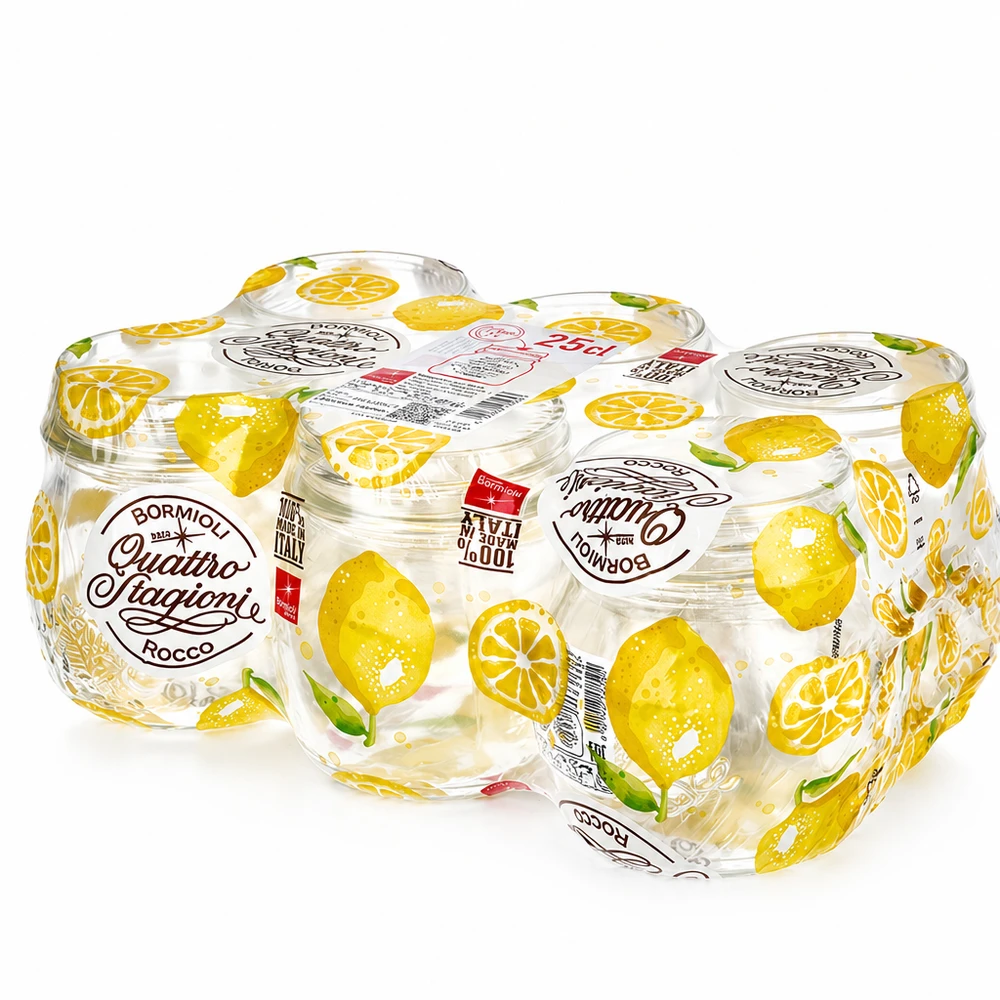 Bormioli Rocco Quattro Stagioni inmaakpotten 250 ml met citroenmotief en schroefdeksel set van 6