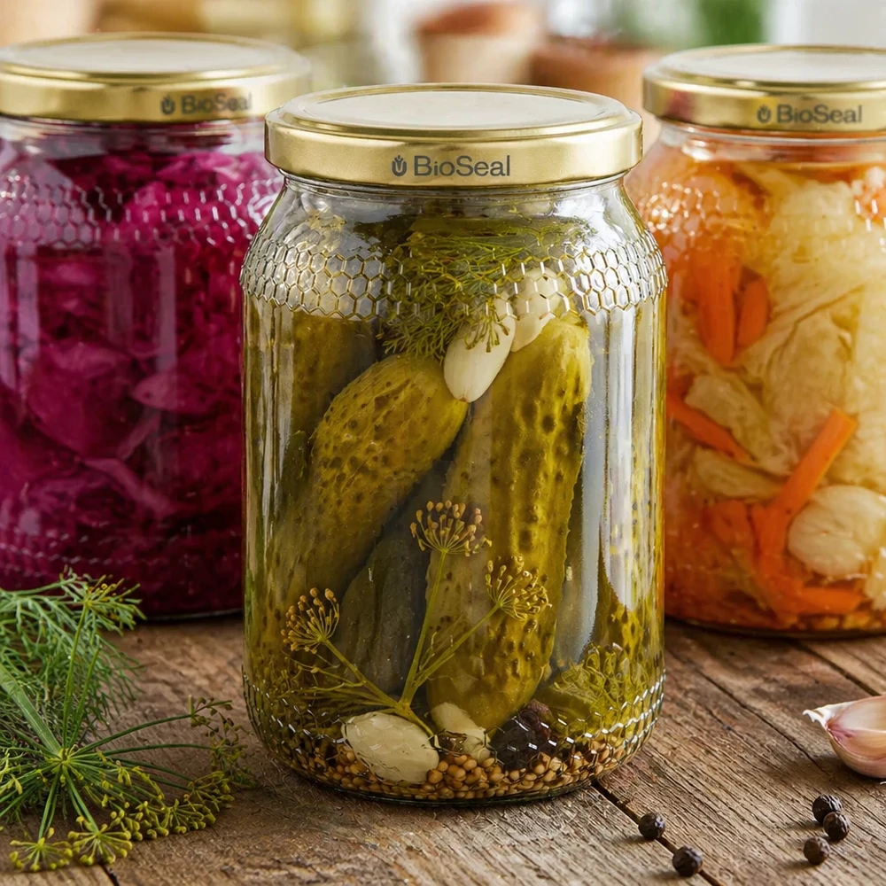 Honingpot 1260 g met gouden BioSeal UNiTWIST-deksel 900ml Honigglas BioSeal Deckel gold Einmachglas eingelegte Gurken Dill Gewürze Fermentation Küchenvorrat