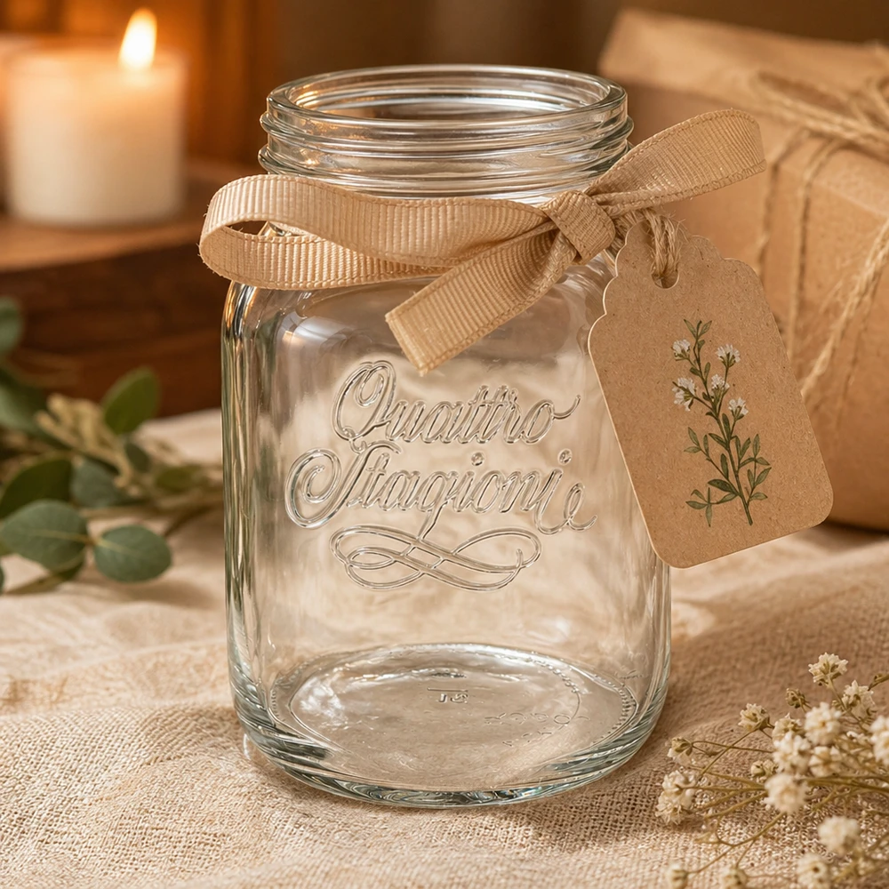 Elegantes 2000ml Quattro Stagioni Einmachglas mit Schleifenband und Anhänger für Küche und Dekoration