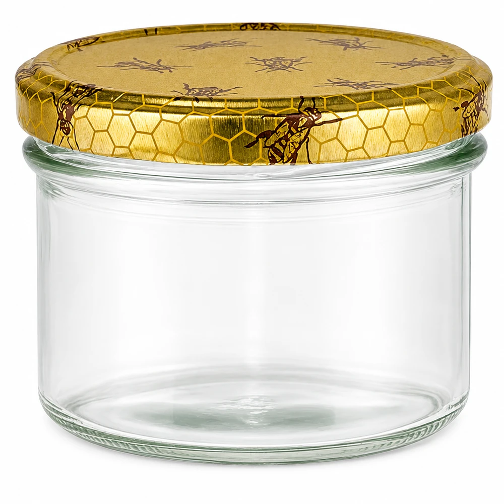 225ml bekers met BasicSeal deksel Honingraat UNiTWIST 225 ml met honingpot met gouden honingraatdeksel voor honingjam leeg draaideksel