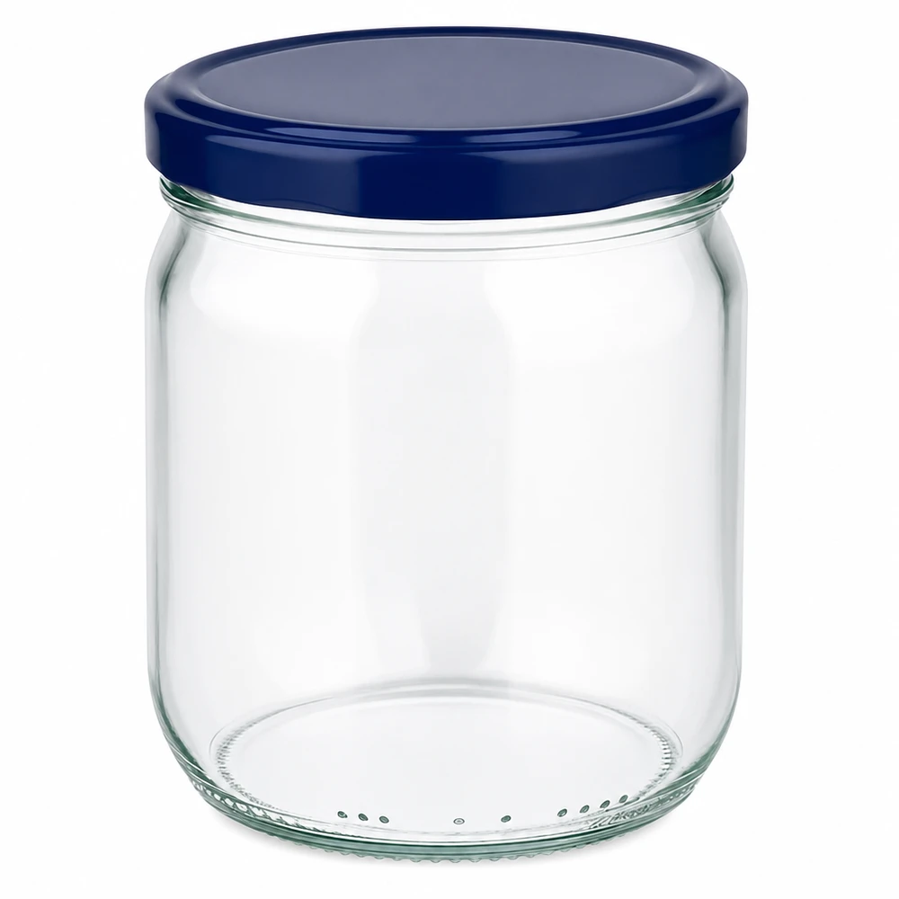 425ml rond glas met BasicSeal deksel blauw UNiTWIST 425ml ronde pot met blauw BasicSeal deksel UNiTWIST - lege inmaakpot van helder glas voor conservering
