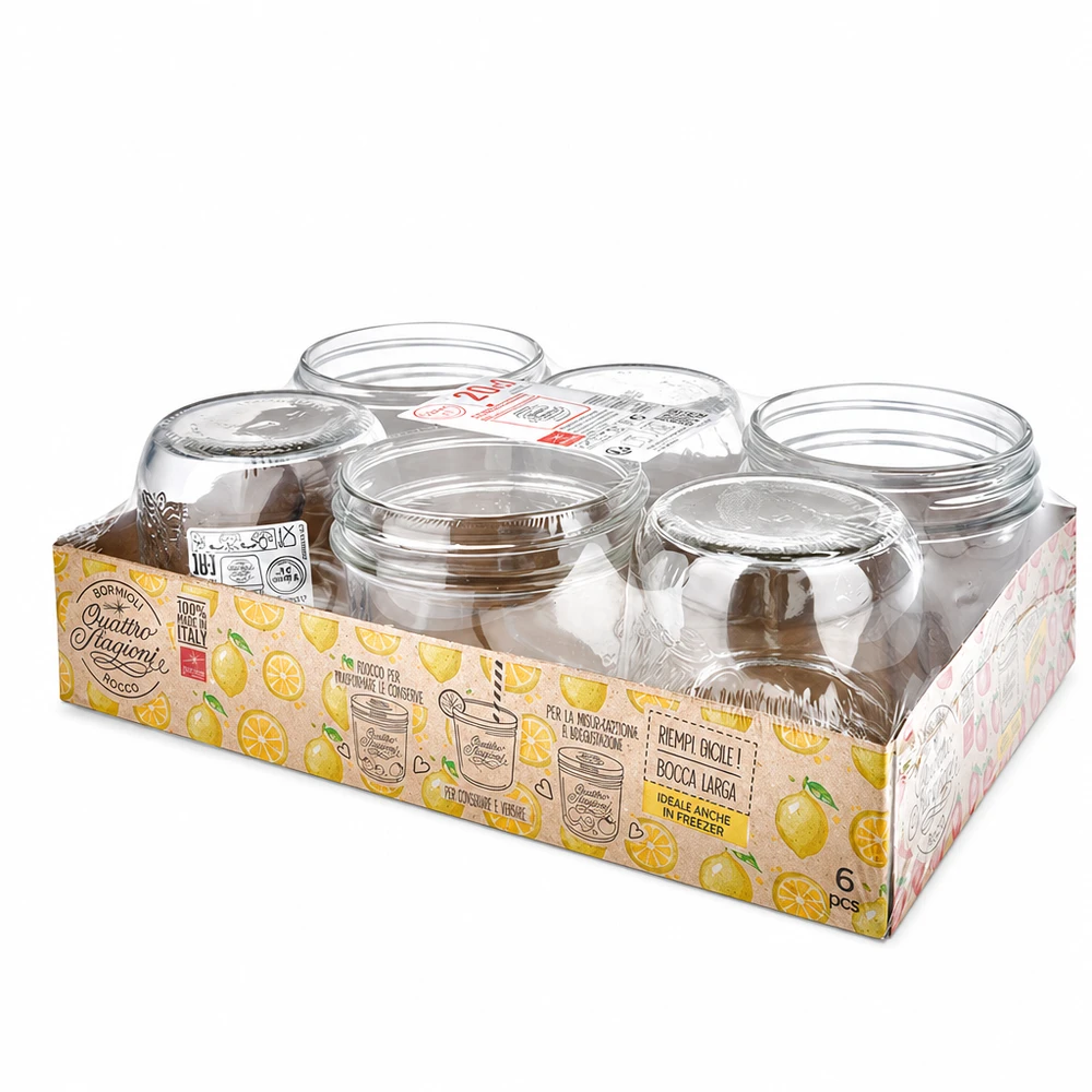 Set van 6 inmaakpotten Quattro Stagioni van 200 ml met deksel in verkoopverpakking voor inmaken en bewaren