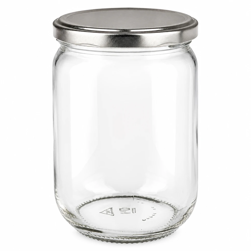 Doorzichtig voorraadglas van 555 ml met zilverkleurig BasicSeal-deksel, ideaal om in te maken