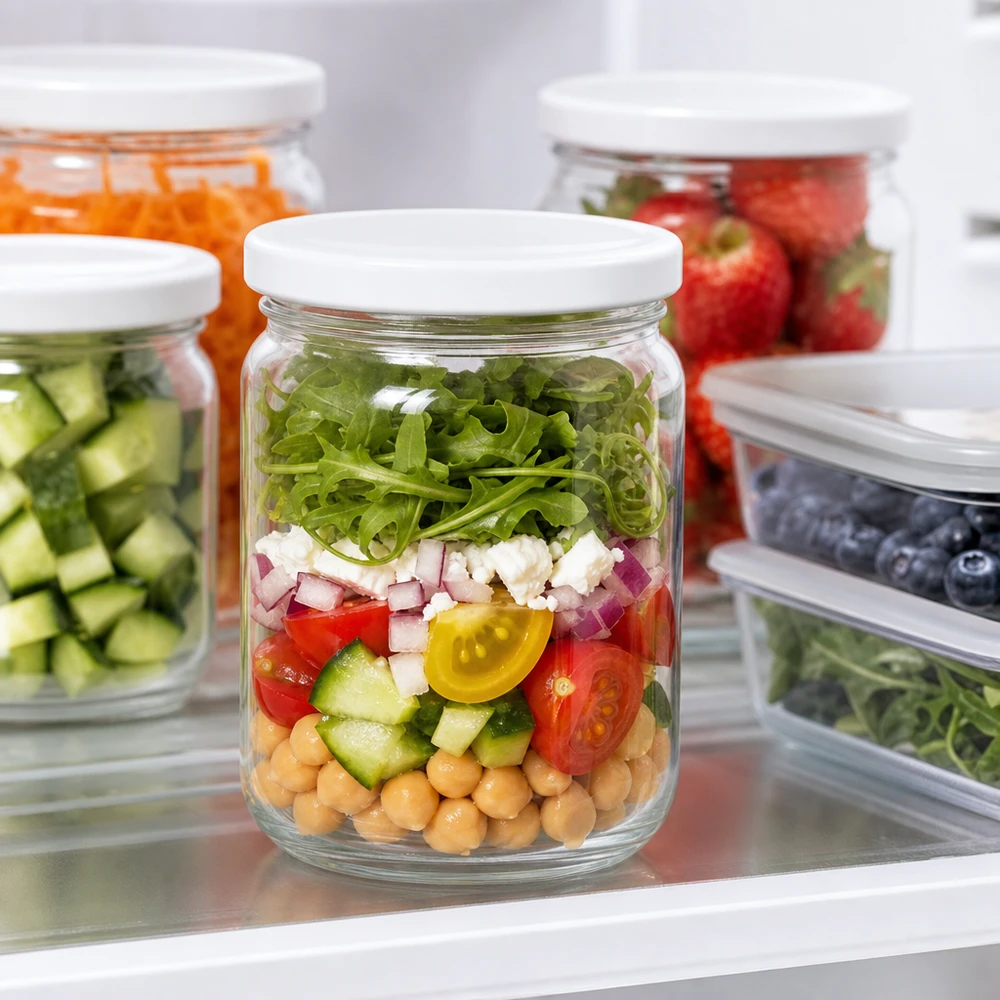 212 ml ronde pot met BasicSeal deksel wit UNiTWIST 212 ml ronde UNiTWIST-pot met BasicSeal-deksel voor het opmaken van salades in de koelkast Meal Prep-saladepotjes bewaren