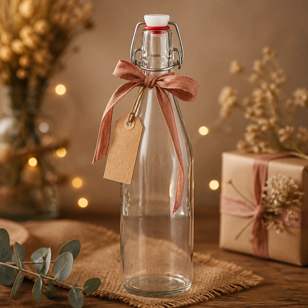 500ml glazen fles swing top kerstdecoratie geschenkdoos strik tag gouden lichtjes