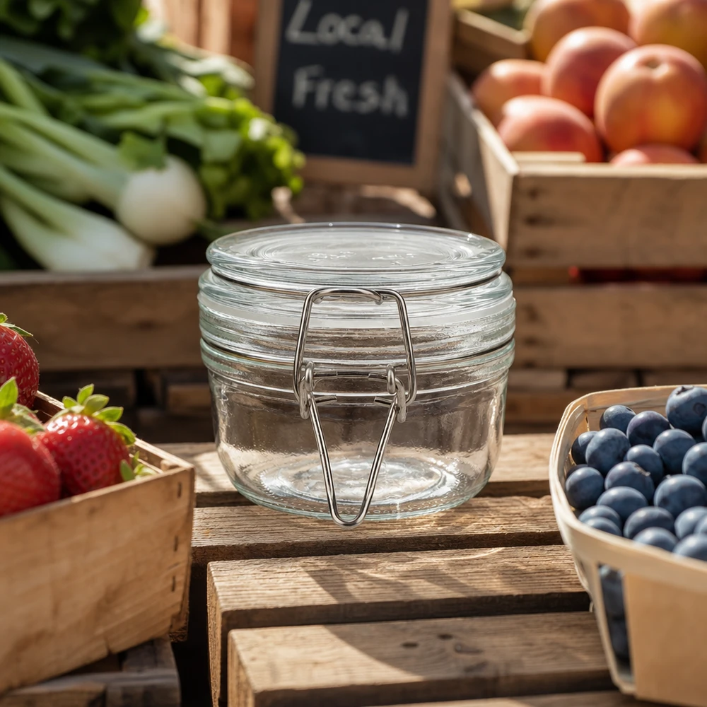 Hoogwaardige 200 ml voorraadpot van dik glas met robuuste swing top voor een lange houdbaarheid