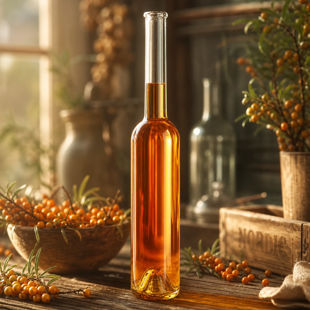 100 ml glazen fles Hugo zonder sluiting UNiTWIST® 100ml glazen fles Hugo gevuld met duindoornlikeur Decoratie Keuken natuurlijke fruitbrandewijnen UNiTWIST Product afbeelding 4