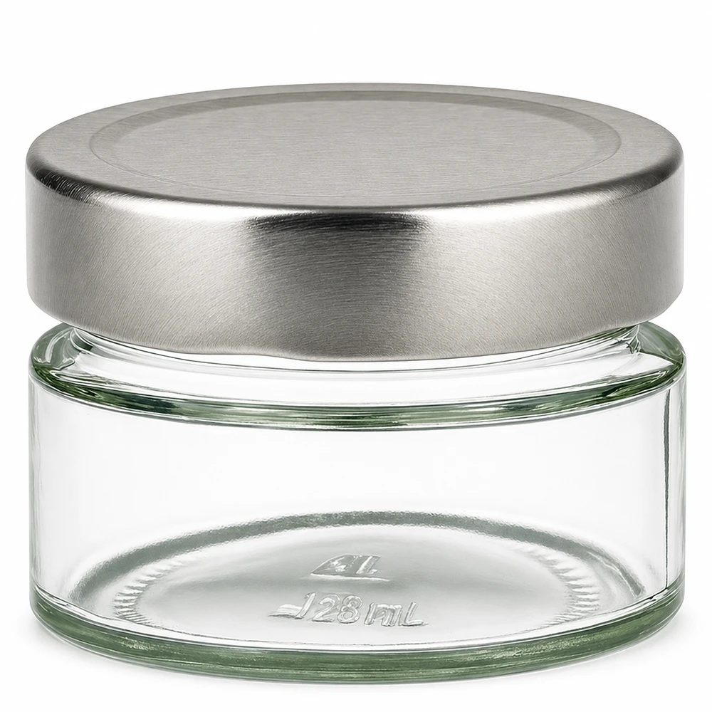 130ml rond glas met BasicSeal deksel zilver UNiTWIST 130ml rond glas met BasicSeal deksel zilver UNiTWIST