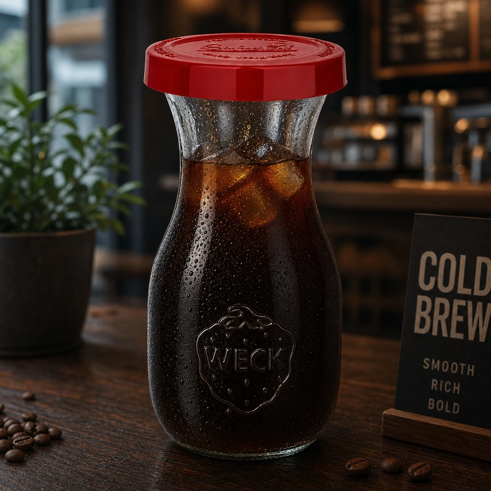 Stijlvolle WECK glazen fles 290ml met rood deksel perfect voor cold brew koffie en koude dranken