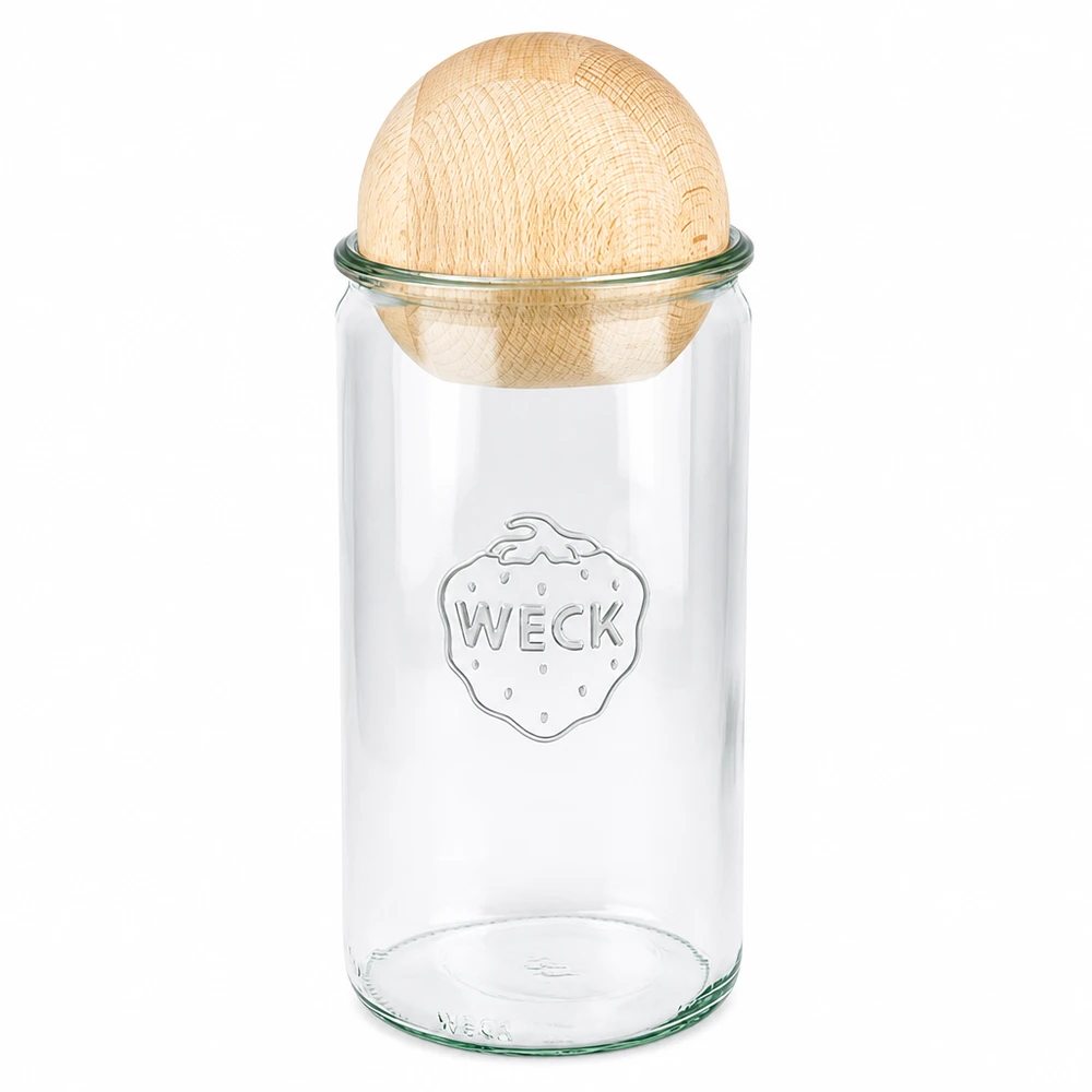1590ml cilinderglas WECK RR100 met houten bal WECK cilinderpot 1590ml RR100 met houten bal van beukenhout als duurzame sluiting voor opslag