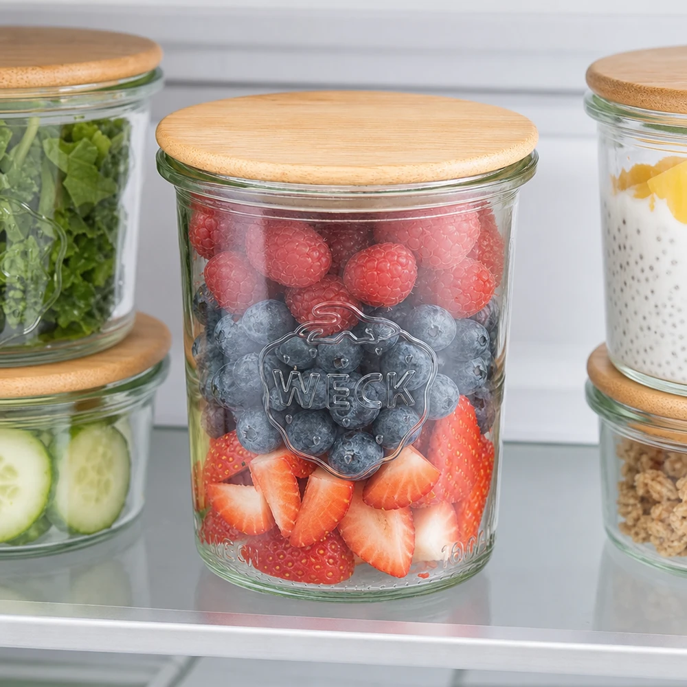 WECK 160ml RR60 koelkast voorraadpot verse bessen fruit georganiseerde opslag bamboe deksel