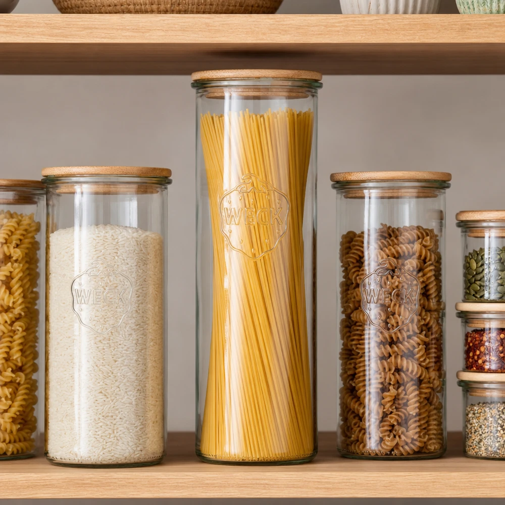 WECK voorraadpot 1500ml RR100 met houten deksel voor spaghetti rijst noedels perfecte keuken organisatie voorraadkast