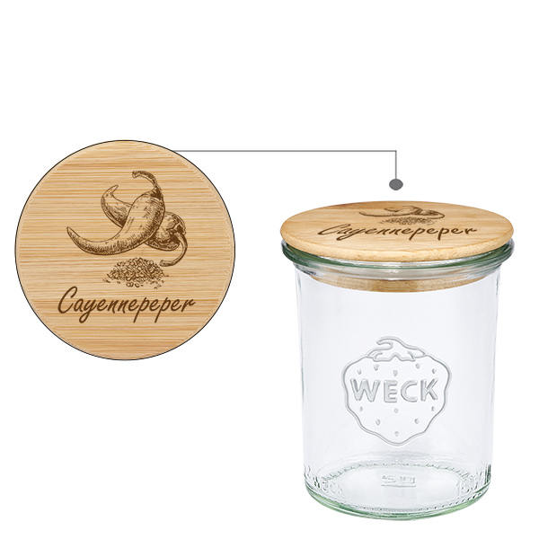 Houten dekselset "Cayennepeper" met WECK weckpot 160ml Houten dekselset "Cayennepeper" met WECK weckpot 160ml