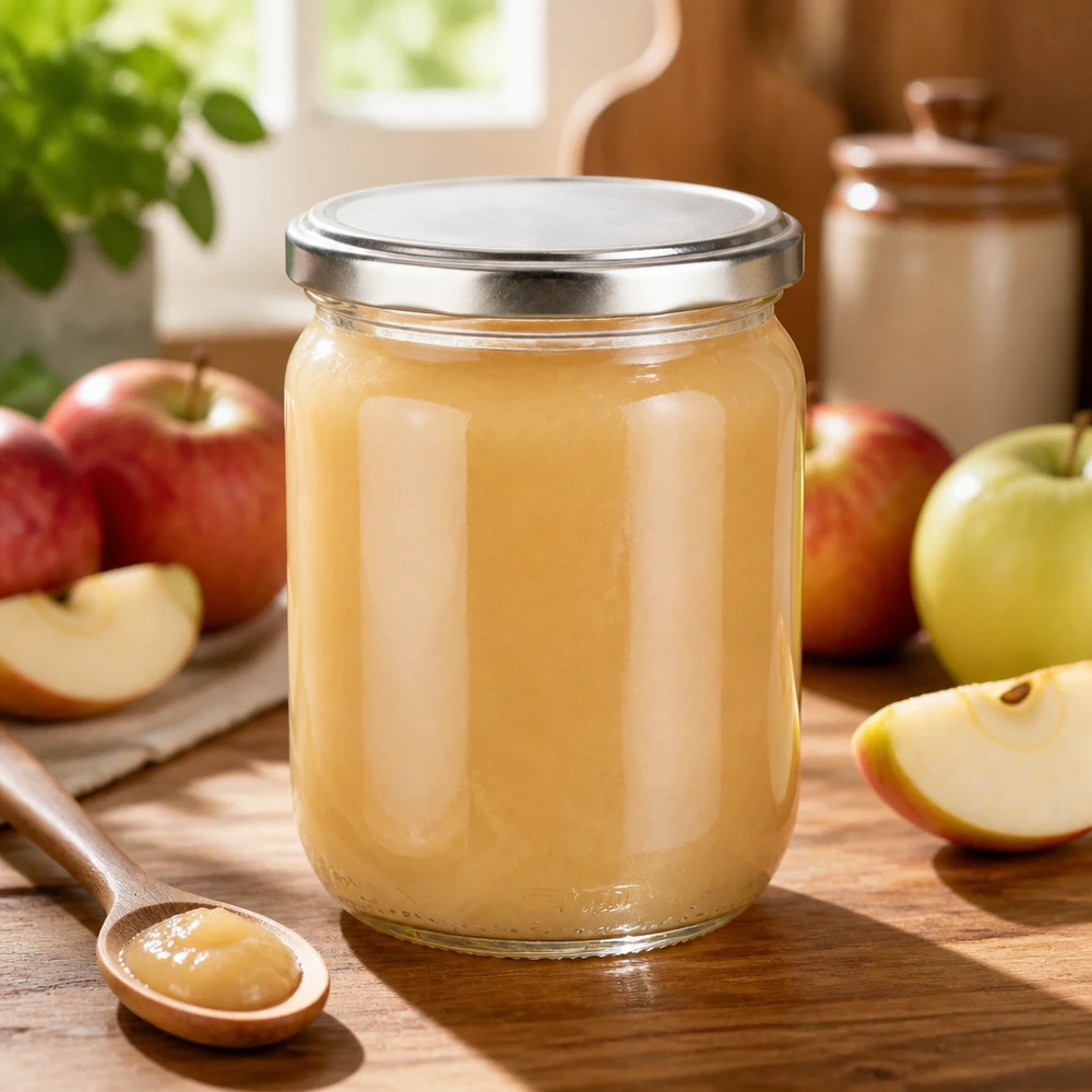 555 ml rond glazen pot + BasicSeal-deksel zilver UNiTWIST Doorzichtige UNiTWIST-voorraadpot van 555 ml met zilveren deksel voor het inmaken van fruitpuree