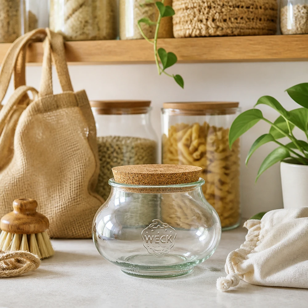 WECK RR100 Schmuckglas 1062ml Zero Waste Küche nachhaltige Aufbewahrung Naturkorken eco friendly Glasdose