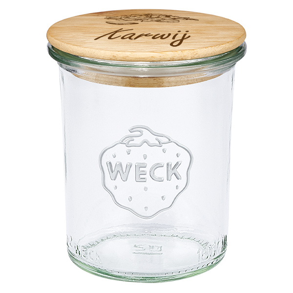 Houten dekselset "Karwij" met WECK bekers 160ml Houten dekselset "Karwij" met WECK bekers 160ml