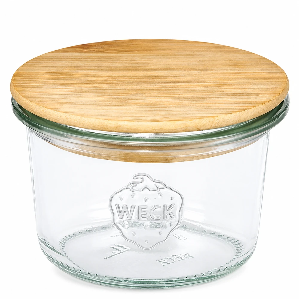 WECK beker 80ml RR60 met houten bamboe deksel voor opslag en bewaren