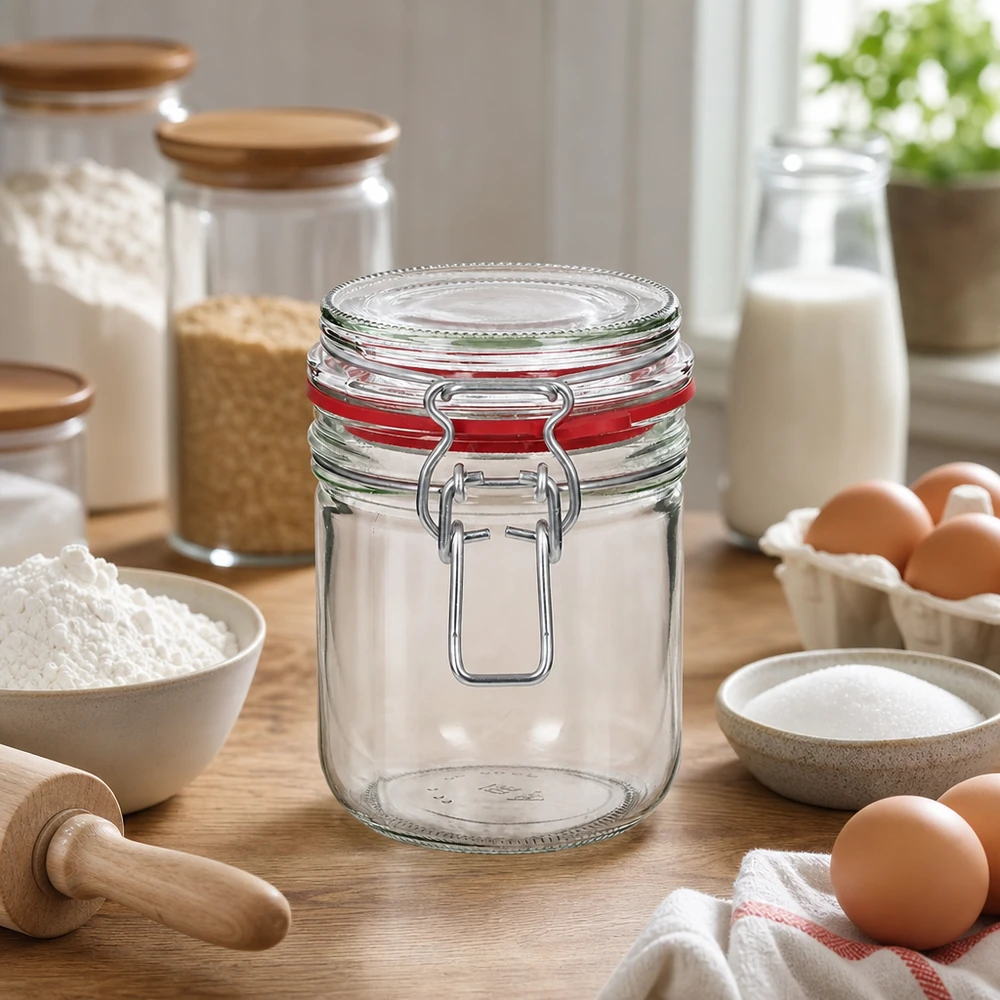 Robuuste glazen voorraadpot van 400 ml met swingtop voor moderne keukenorganisatie