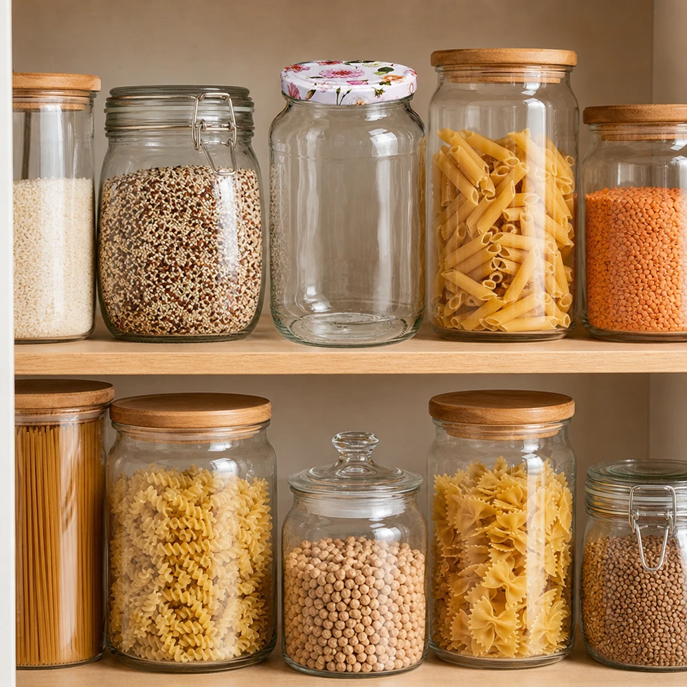 Ronde pot 1062 ml + deksel BasicSeal roze bloem UNiTWIST Georganiseerde opslag keuken met 1062ml ronde potten pasta peulvruchten granen roze bloem deksels BasicSeal opslag