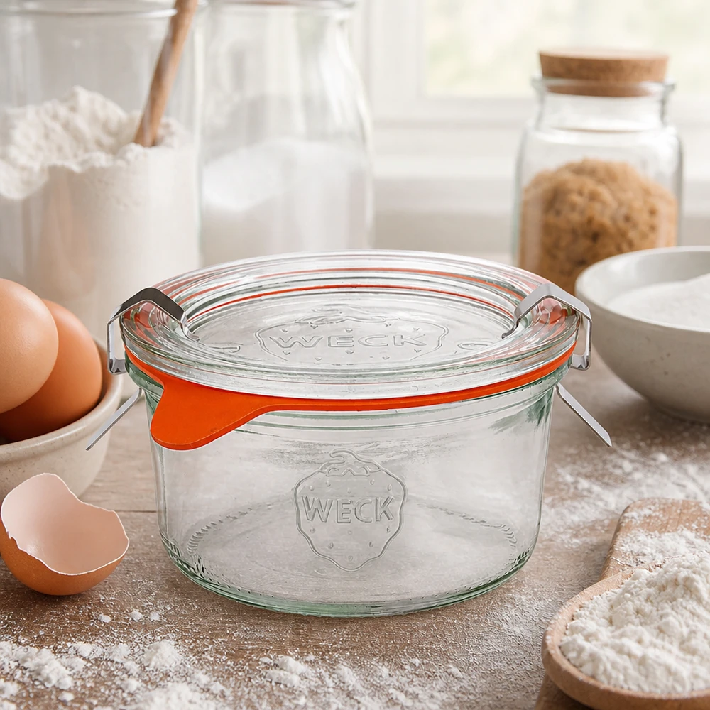165ml stortglas compleet WECK RR80 WECK 165ml RR80 keukenpot met bakingrediënten, eieren, bloem en melk voor zelfgemaakte recepten