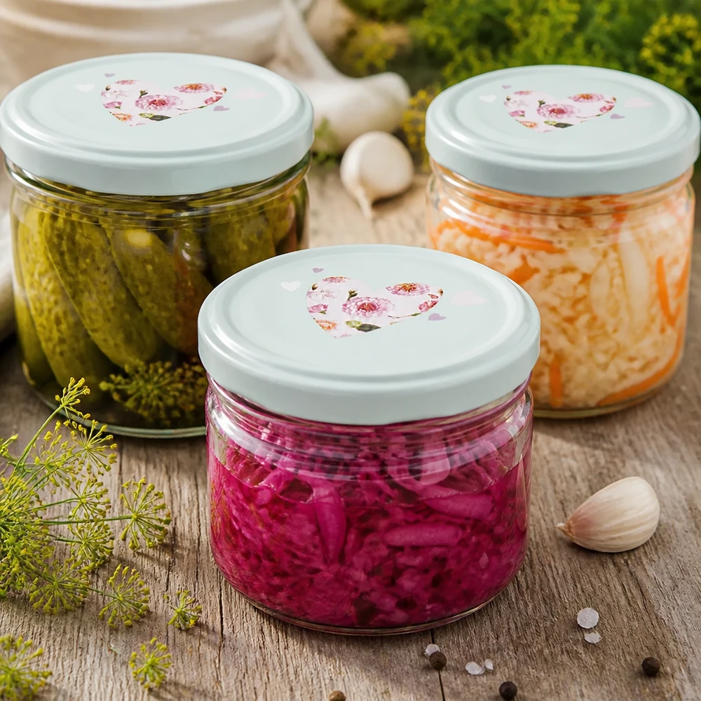 225 ml BasicSeal pot met hartdeksel, augurken, zuurkool en wortelen voor gefermenteerd voedsel