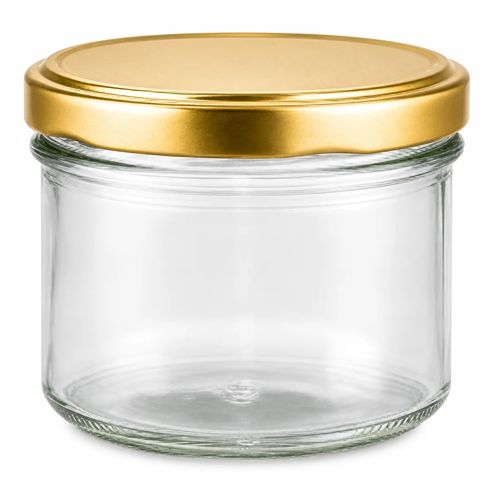 225ml bekers met BasicSeal deksel goud UNiTWIST 225ml mason jar met gouden BasicSeal deksel UNiTWIST - lege mason jar van helder glas voor jam en conserven