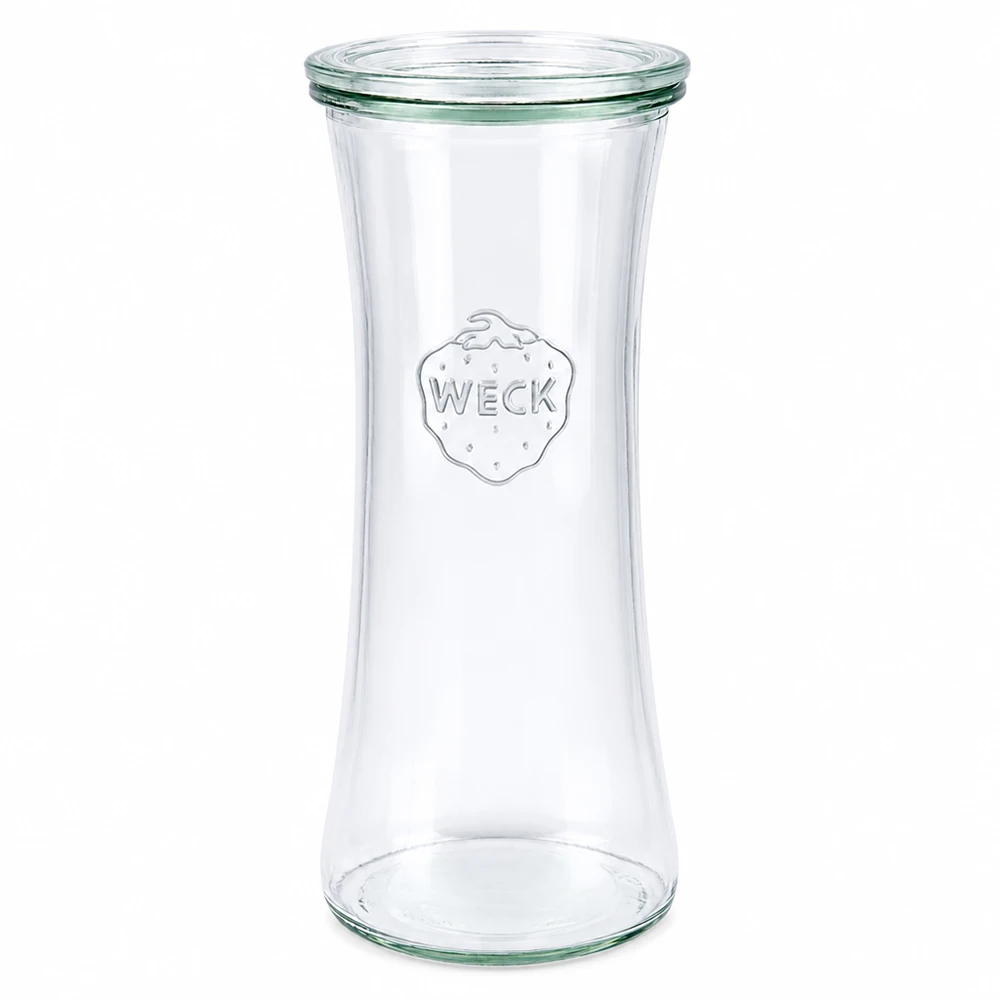 700ml delicatessenglas met glazen deksel WECK RR80 WECK delicatessenpot 700ml met glazen deksel RR80 - lege inmaakpot met logo op witte achtergrond