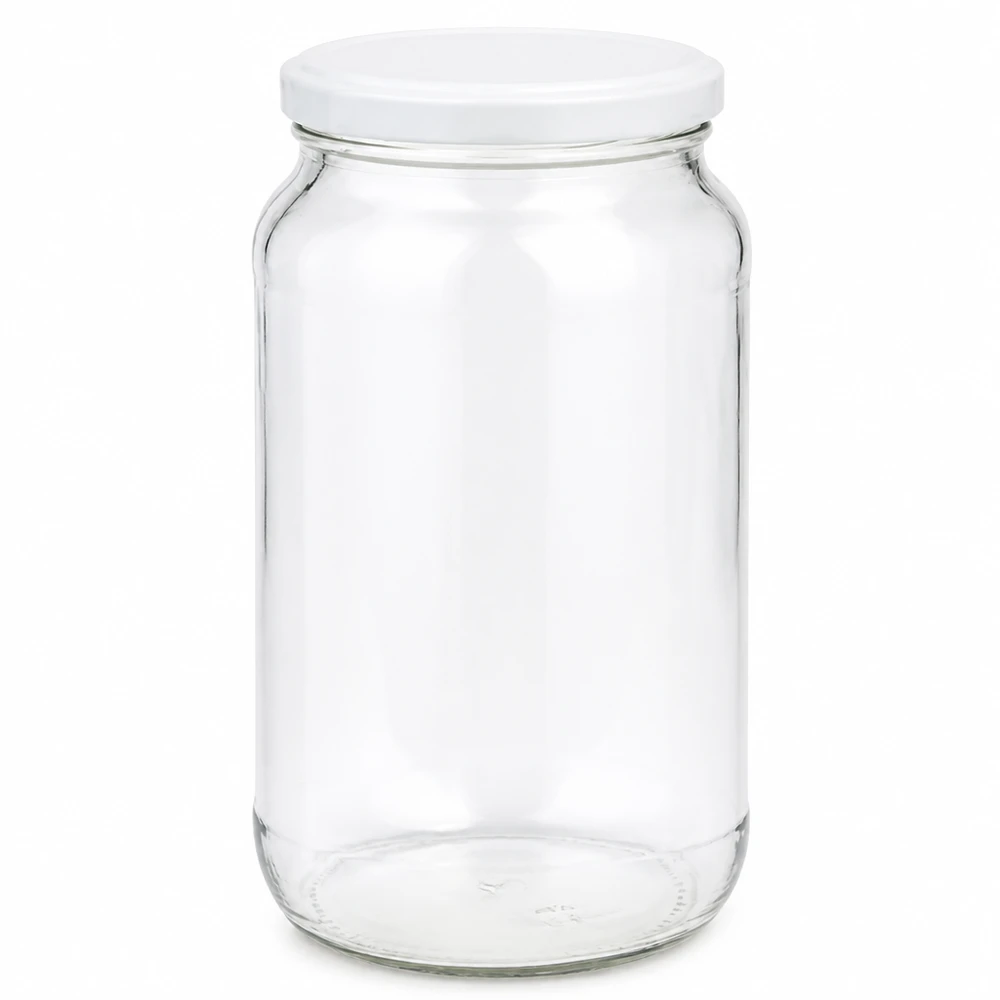 1062ml rond glas met BasicSeal deksel wit UNiTWIST 1062ml ronde pot met wit BasicSeal deksel UNiTWIST deksel voorraadpot inmaakpot transparant