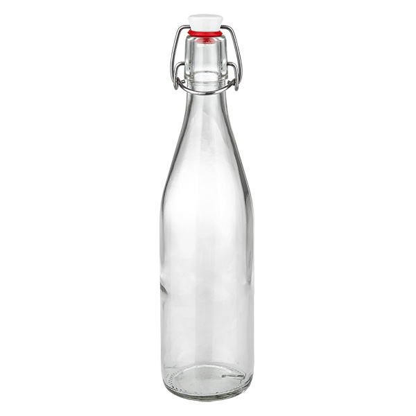 Glazen fles van 500 ml + porseleinen slingerdop UN... 500ml glazen fles met porseleinen draaidop, transparante fles met rode afsluitring voor drankjes