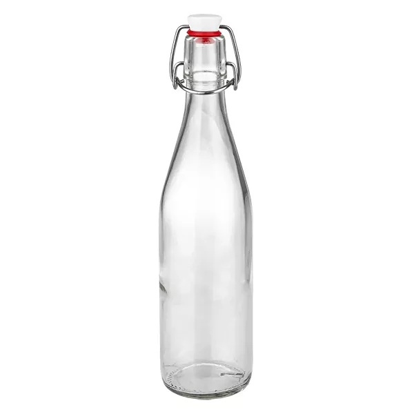 Glazen fles van 500 ml + porseleinen slingerdop UN... 500ml glazen fles met porseleinen draaidop, transparante fles met rode afsluitring voor drankjes