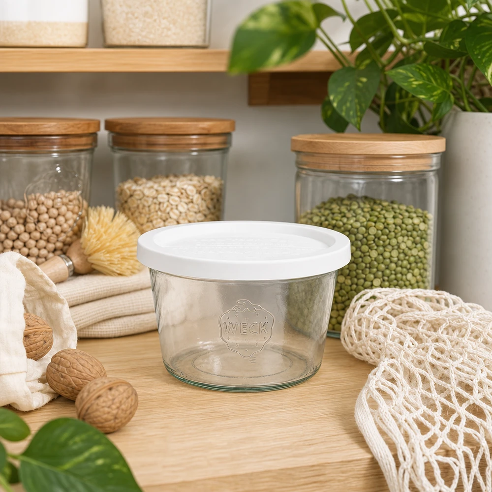 WECK 370ml RR100 bekers in duurzame zero-waste keuken met voorraadpotten, peulvruchten en eco-accessoires