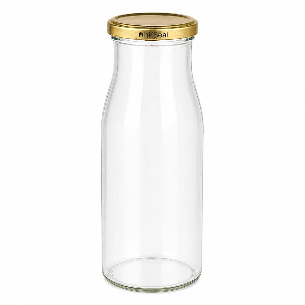 150ml fles met BioSeal deksel goud UNiTWIST UNiTWIST glazen fles 150ml met gouden TO43 BioSeal deksel transparante glazen schroefdop