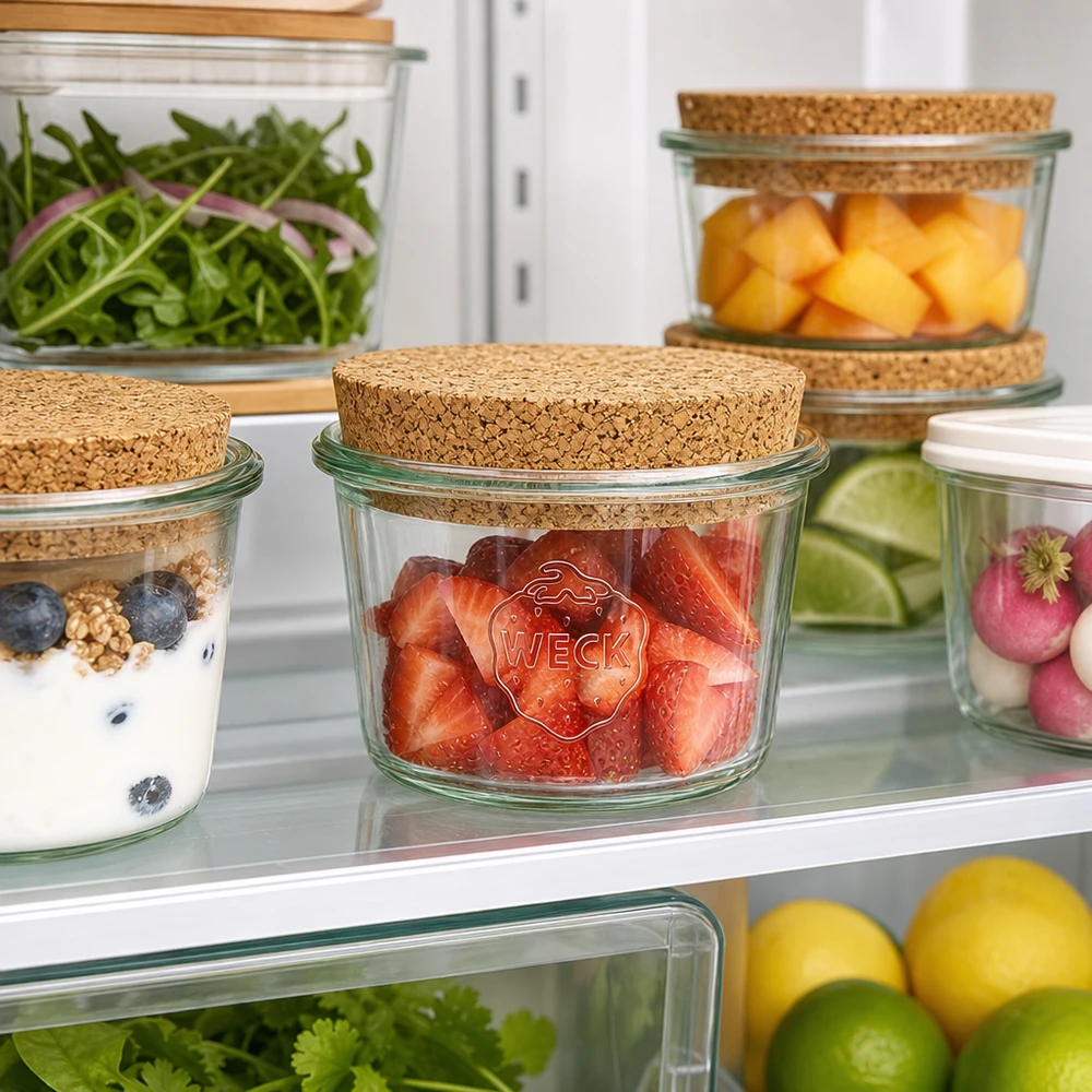 WECK RR40 35ml metselpot met kurk voor het bewaren van voedsel in de koelkast naast fruit en groenten