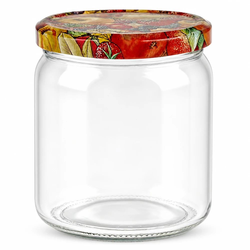 408ml rond glas met BasicSeal deksel Fruit decor UNiTWIST 408ml Rundglas mit Twist-Off Deckel Obst-Dekor für Marmelade Konfitüre Einmachen leer transparent